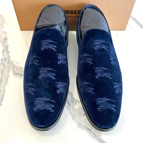 Burberry EKD Embroidered Velvet Loafers - Picture 1 of 9